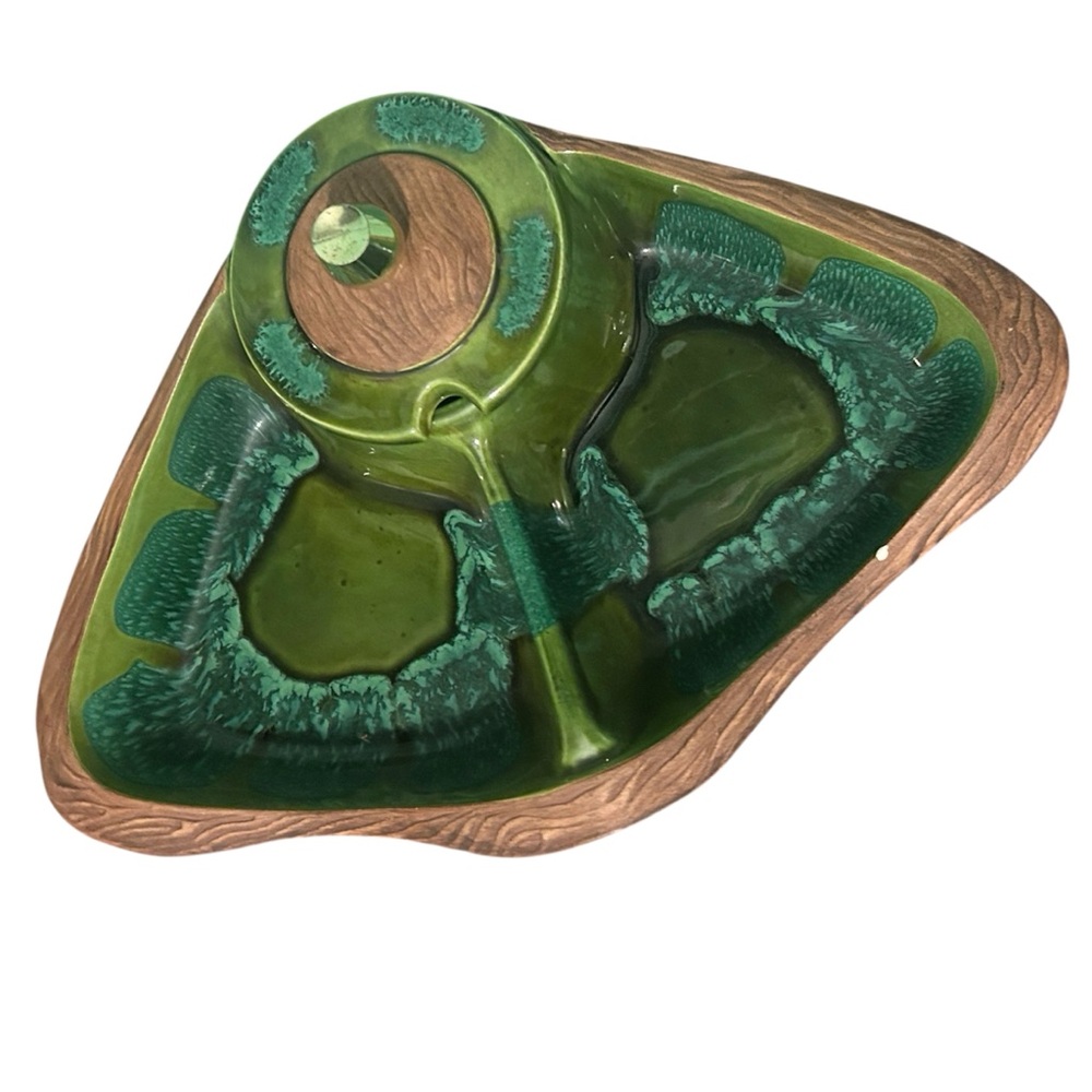 Vintage California Pottery 663 MCM Chip Dip Serving Platter Tray Ceramic Green